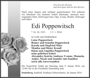 Traueranzeige von Edi Poppowitsch von Südthüringer Presse