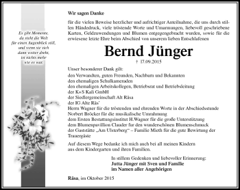 Traueranzeige von Bernd Jünger von Südthüringer Presse