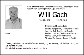 Traueranzeige von Willi Gach von Neue Presse Coburg