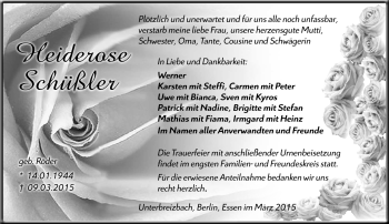 Traueranzeige von Heiderose Schüßler von Südthüringer Presse