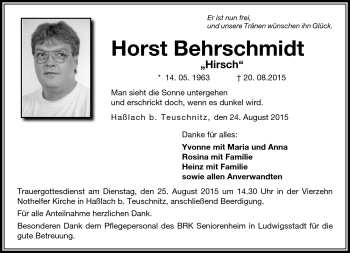 Traueranzeige von Horst Behrschmidt von Neue Presse Coburg