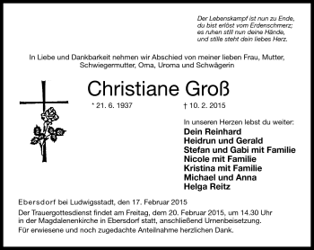 Traueranzeige von Christiane Groß von Neue Presse Coburg