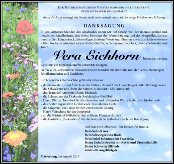 Traueranzeige von Vera Eichhorn von Südthüringer Presse
