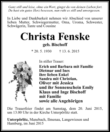 Traueranzeige von Christa Fenske von Südthüringer Presse