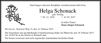 Traueranzeige von Helga Schonack von Neue Presse Coburg