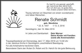 Traueranzeige von Renate Schmidt von Frankenpost