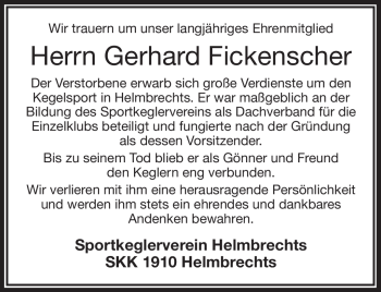 Traueranzeige von Gerhard Fickenscher von Frankenpost