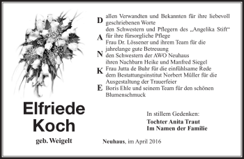 Traueranzeige von Elfriede Koch von Südthüringer Presse