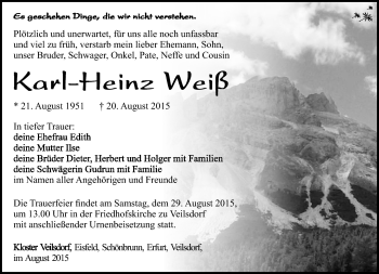 Traueranzeige von Karl-Heinz Weiß von Südthüringer Presse