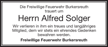 Traueranzeige von Alfred Solger von Frankenpost