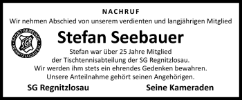 Traueranzeige von Stefan Seebauer von Frankenpost