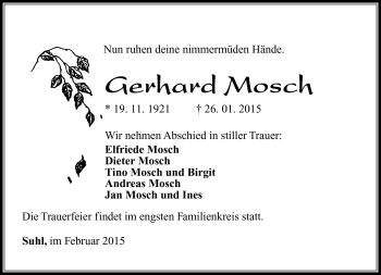 Traueranzeige von Gerhard Mosch von Südthüringer Presse