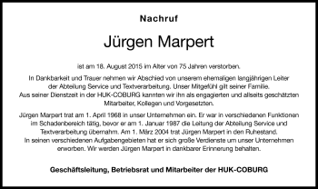 Traueranzeige von Jürgen Marpert von Neue Presse Coburg