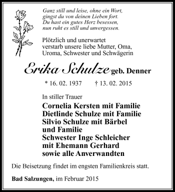 Traueranzeige von Erika Schulze von Südthüringer Presse
