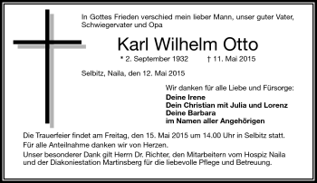 Traueranzeige von Karl Wilhelm Otto von Frankenpost