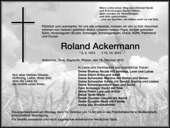 Traueranzeige von Roland Ackermann von Frankenpost