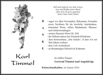 Traueranzeige von Karl Timmel von Südthüringer Presse