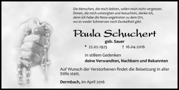 Traueranzeige von Paula Schuchert von Südthüringer Presse