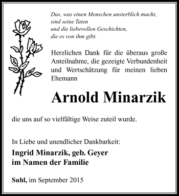 Traueranzeige von Arnold Minarzik von Südthüringer Presse