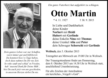 Traueranzeige von Otto Martin von Neue Presse Coburg