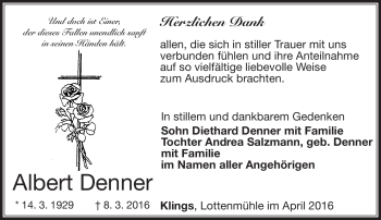 Traueranzeige von Albert Denner von Südthüringer Presse