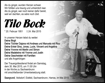 Traueranzeige von Tilo Bock von Südthüringer Presse