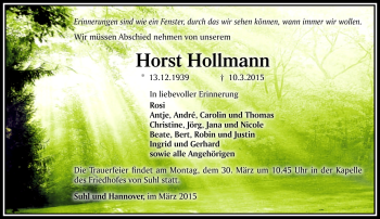 Traueranzeige von Horst Hollmann von Südthüringer Presse