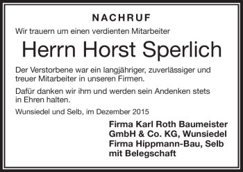 Traueranzeige von Horst Sperlich von Frankenpost