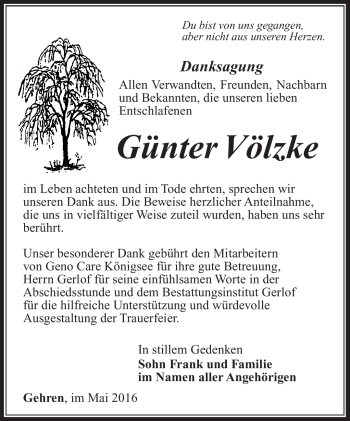 Traueranzeige von Günter Völzke von Südthüringer Presse