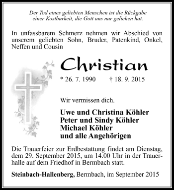 Traueranzeige von Christian  von Südthüringer Presse