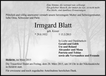 Traueranzeige von Irmgard Blatt von Neue Presse Coburg