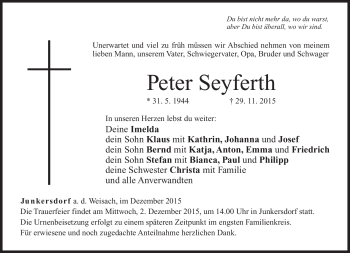 Traueranzeige von Peter Seyferth von Neue Presse Coburg