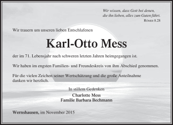 Traueranzeige von Karl-Otto Mess von Südthüringer Presse