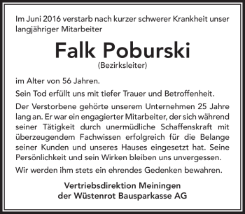Traueranzeige von Falk Poburski von Südthüringer Presse