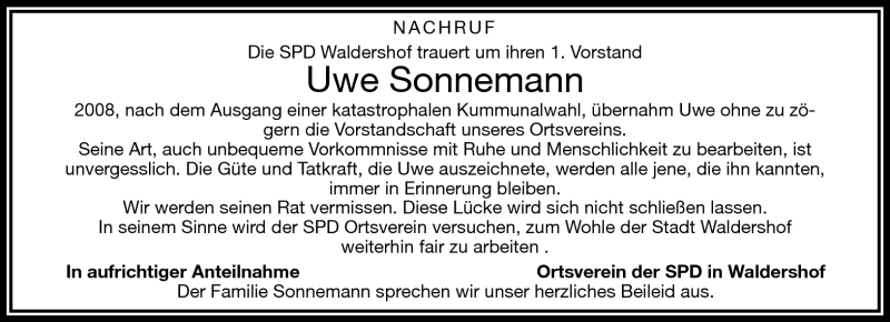  Traueranzeige für Uwe Sonnemann vom 24.04.2015 aus Frankenpost