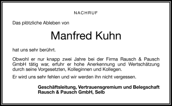 Traueranzeige von Manfred Kuhn von Frankenpost