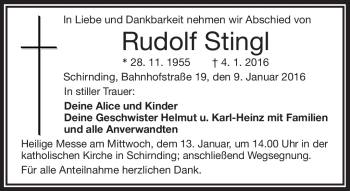 Traueranzeige von Rudolf Stingl von Frankenpost