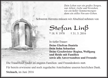 Traueranzeige von Stefan Linß von Südthüringer Presse