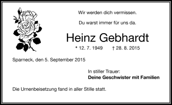 Traueranzeige von Heinz Gebhardt von Frankenpost