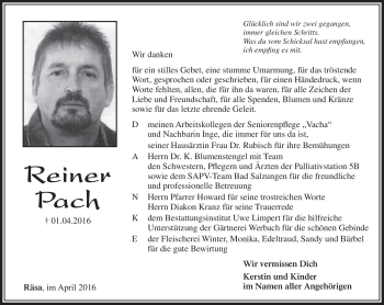 Traueranzeige von Reiner Pach von Südthüringer Presse