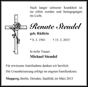 Traueranzeige von Renate Steudel von Südthüringer Presse