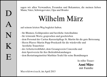 Traueranzeige von Wilhelm März von Neue Presse Coburg