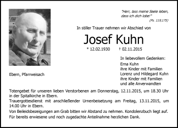 Traueranzeige von Josef Kuhn von Neue Presse Coburg