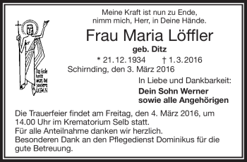 Traueranzeige von Maria Löffler von Frankenpost