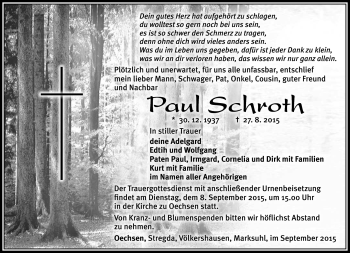 Traueranzeige von Paul Schroth von Südthüringer Presse