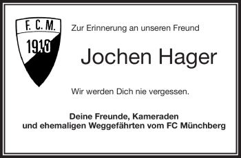 Traueranzeige von Jochen Hager von Frankenpost