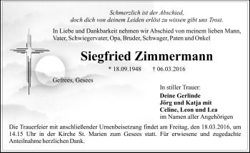 Traueranzeige von Siegfried Zimmermann von Frankenpost
