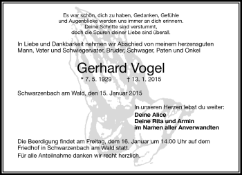 Traueranzeige von Gerhard Vogel von Frankenpost