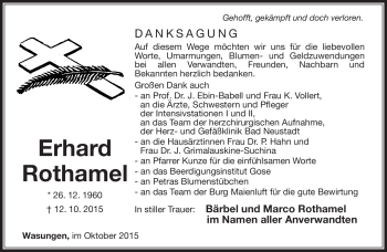 Traueranzeige von Erhard Rothamel von Südthüringer Presse