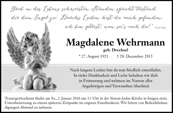 Traueranzeige von Magdalene Wehrmann von Frankenpost